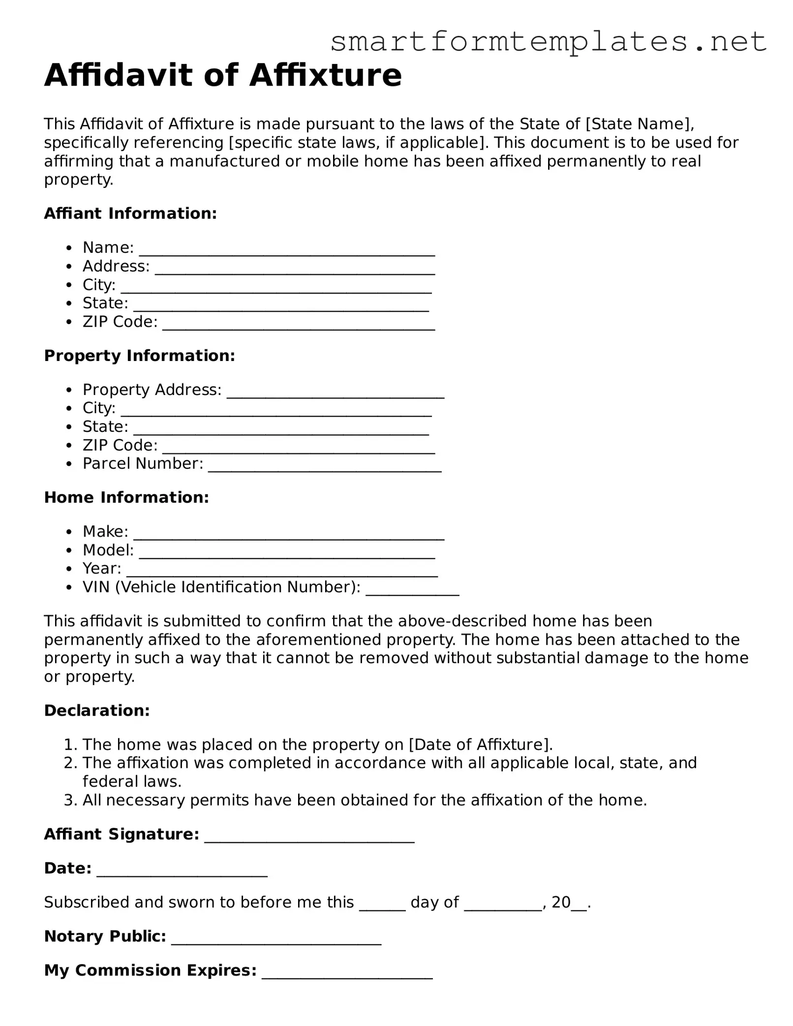 Affidavit of Affixture Template