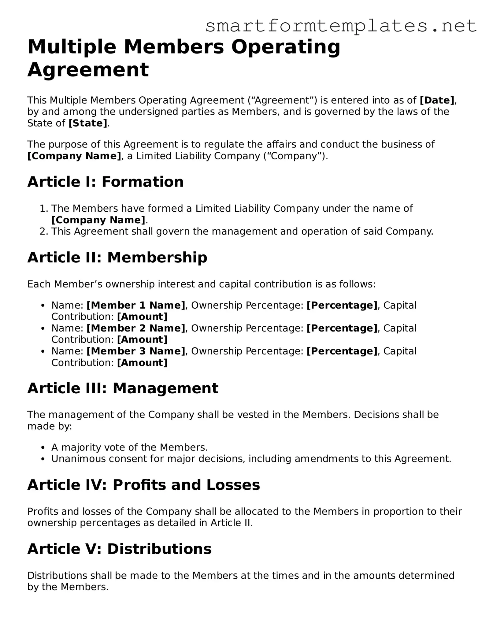Multiple Members Operating Agreement Template