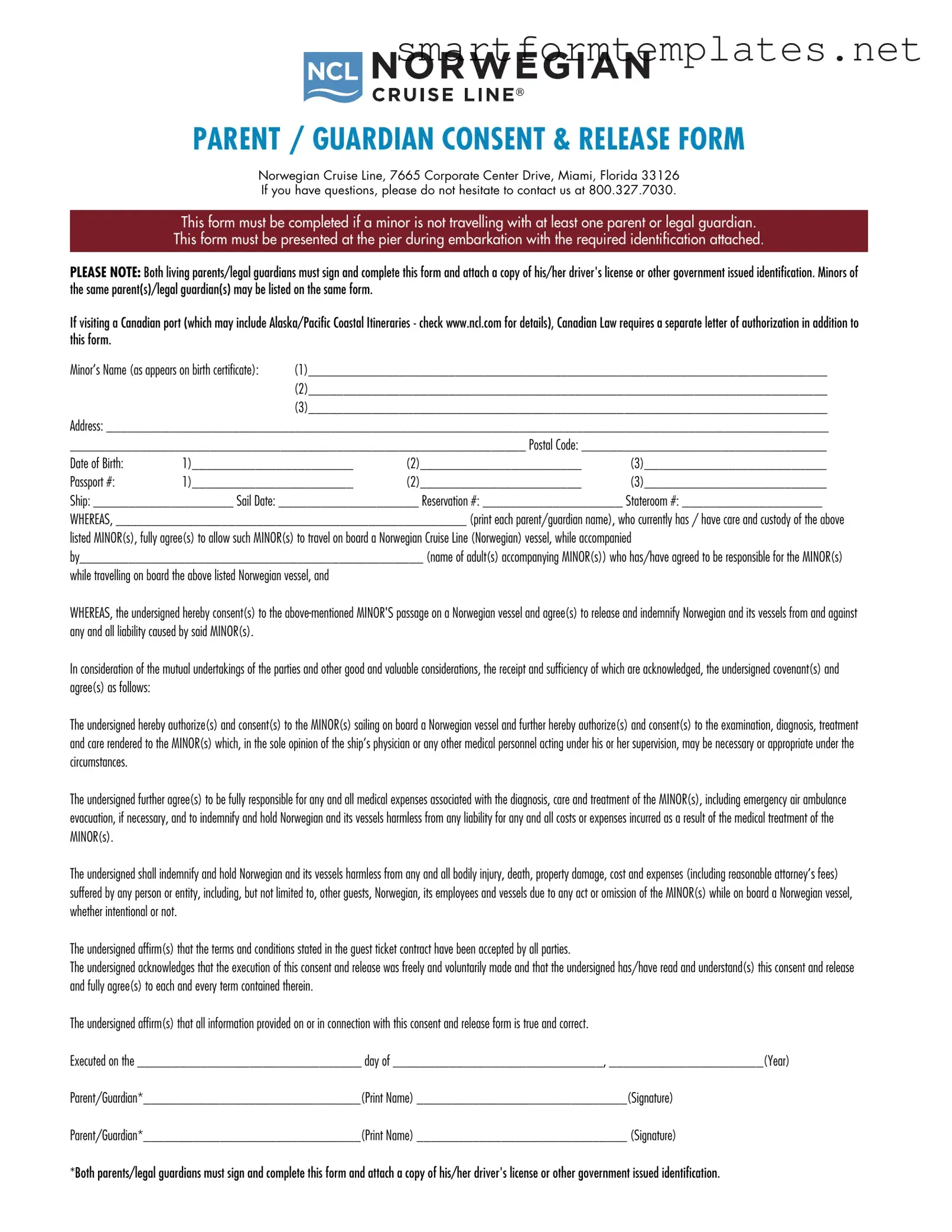 Free NCL Parental Consent PDF Form