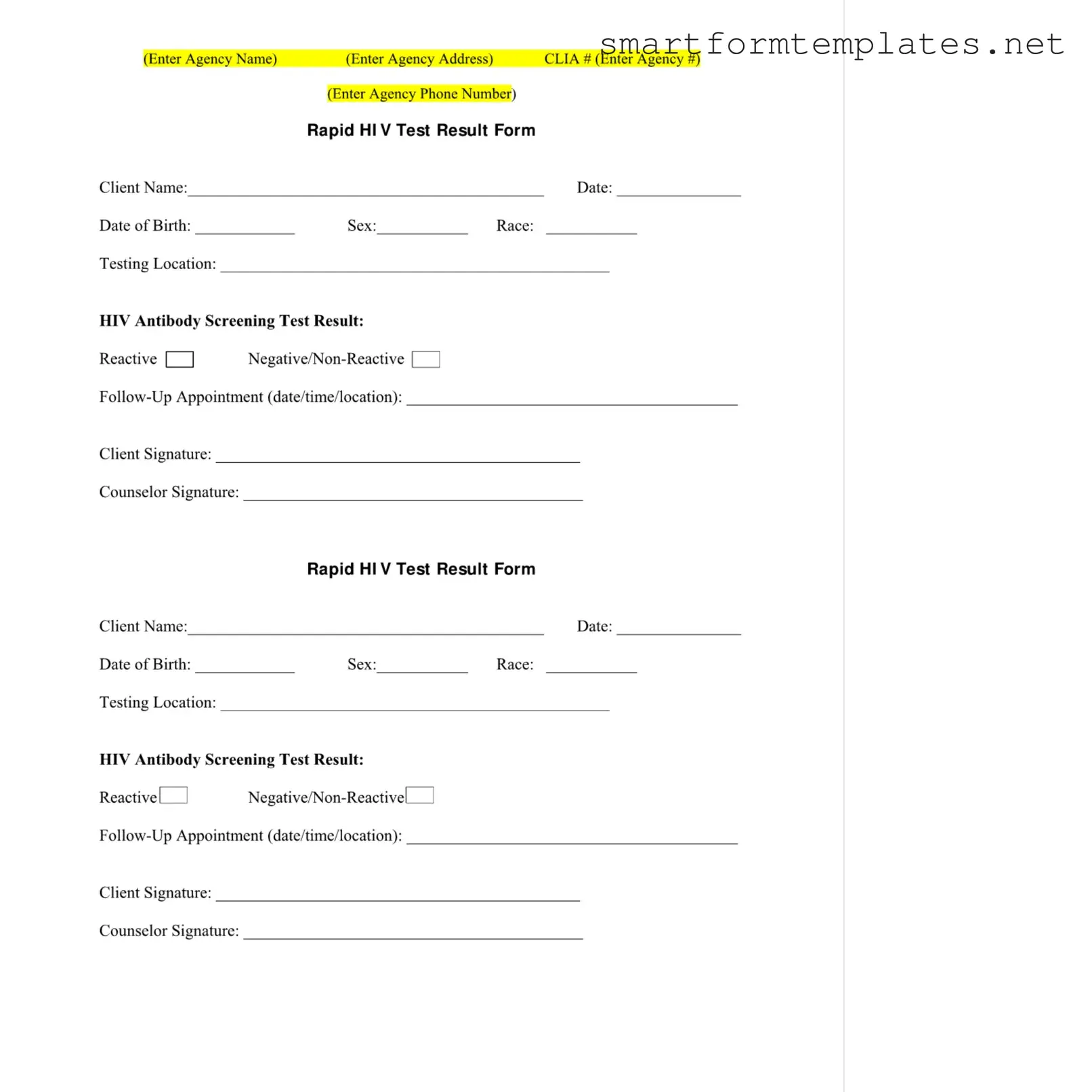Free Negative Hiv Test PDF Form