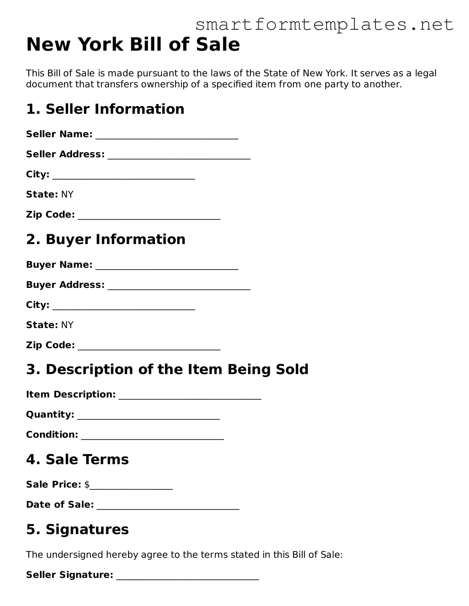 Official New York Bill of Sale Form