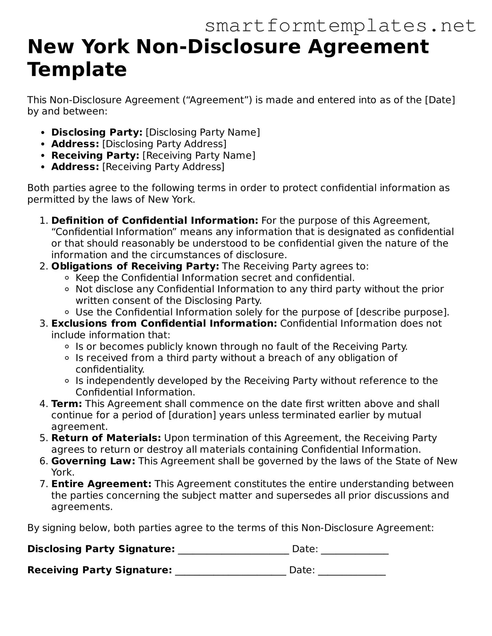 Official New York Non-disclosure Agreement Form