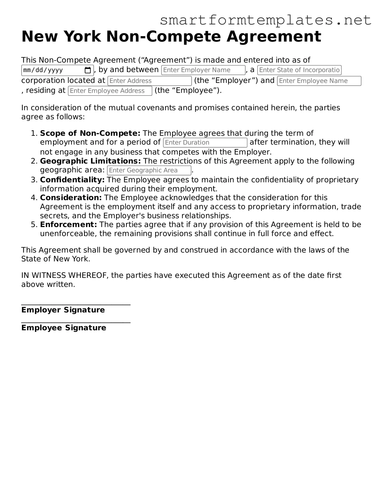 Official New York Non-compete Agreement Form
