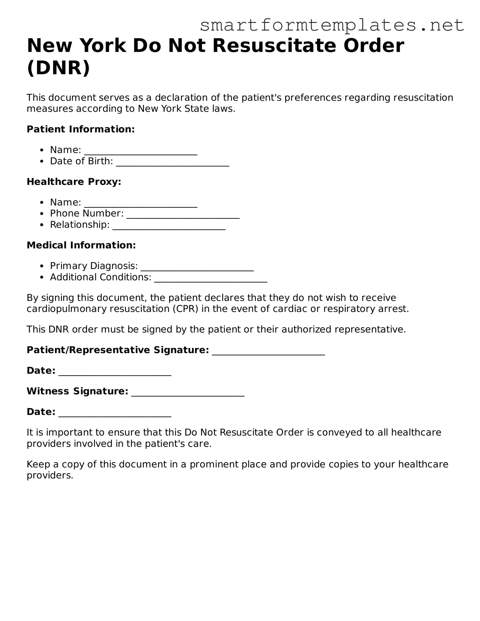 Official New York Do Not Resuscitate Order Form