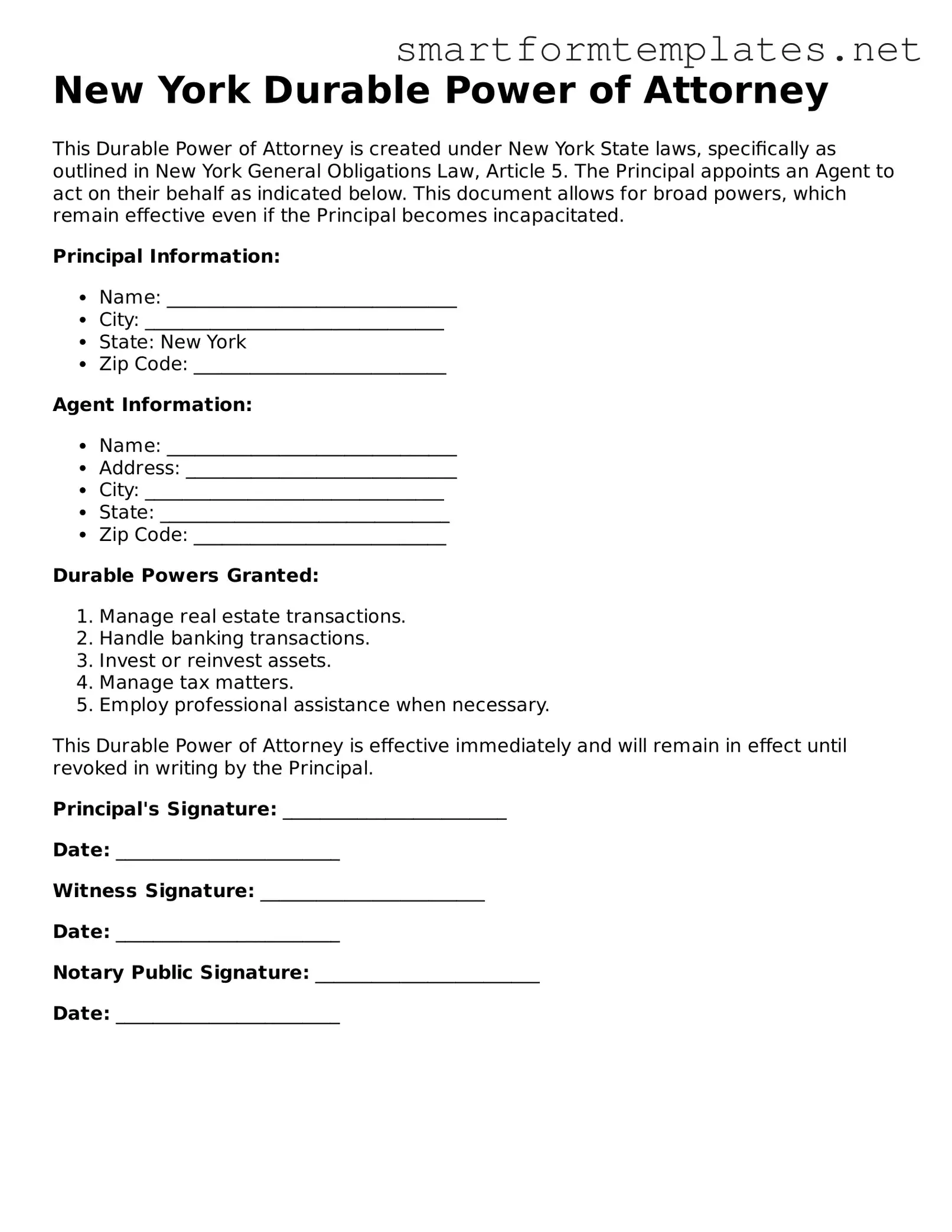 Official New York Durable Power of Attorney Form