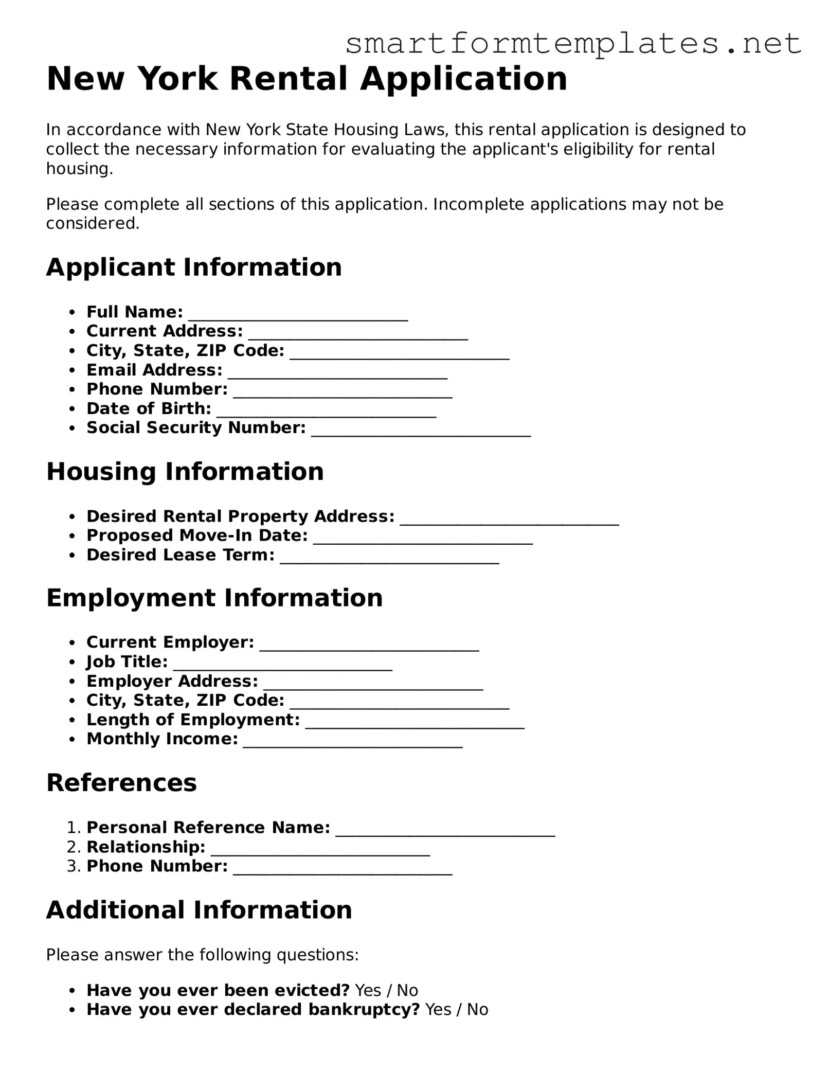 Official New York Rental Application Form