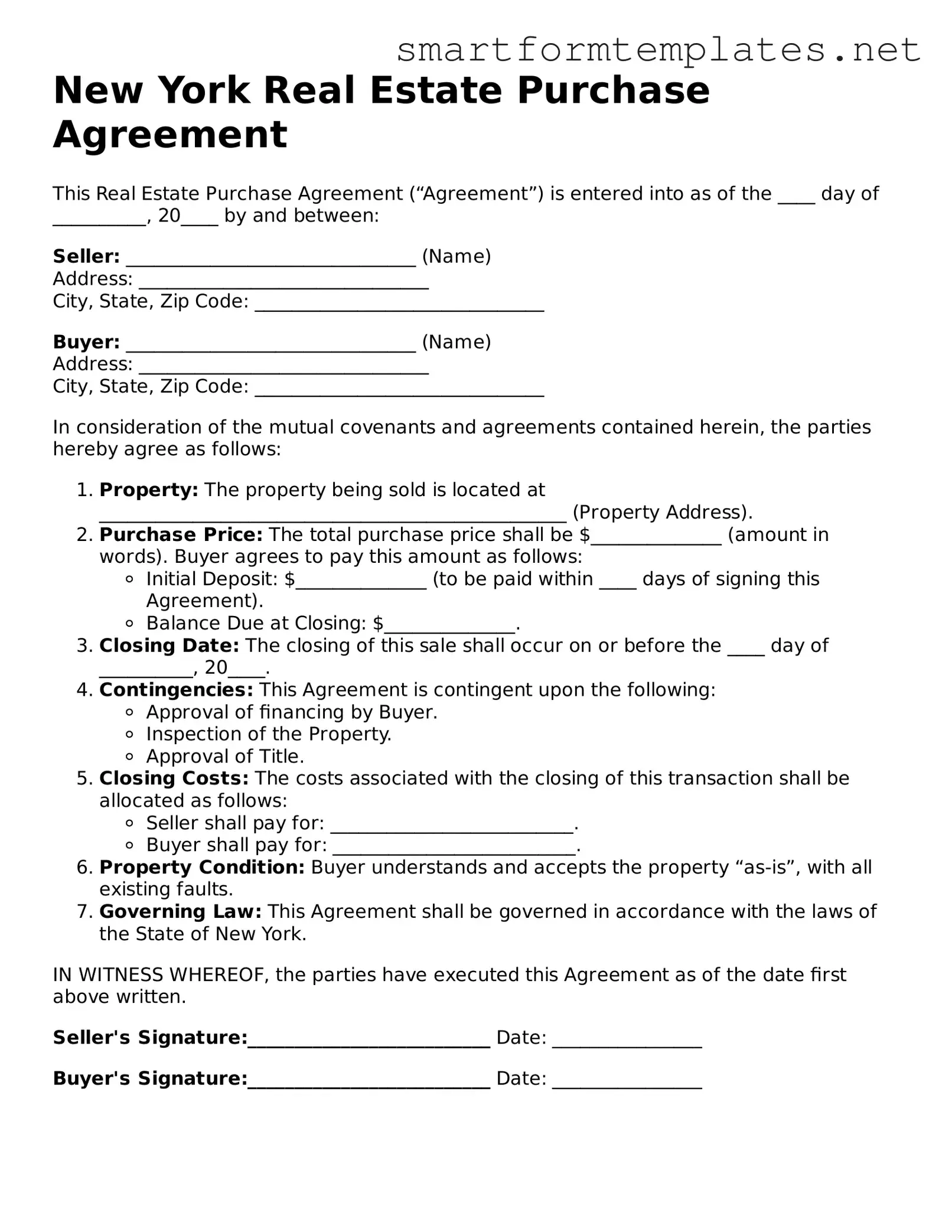 Official New York Real Estate Purchase Agreement Form
