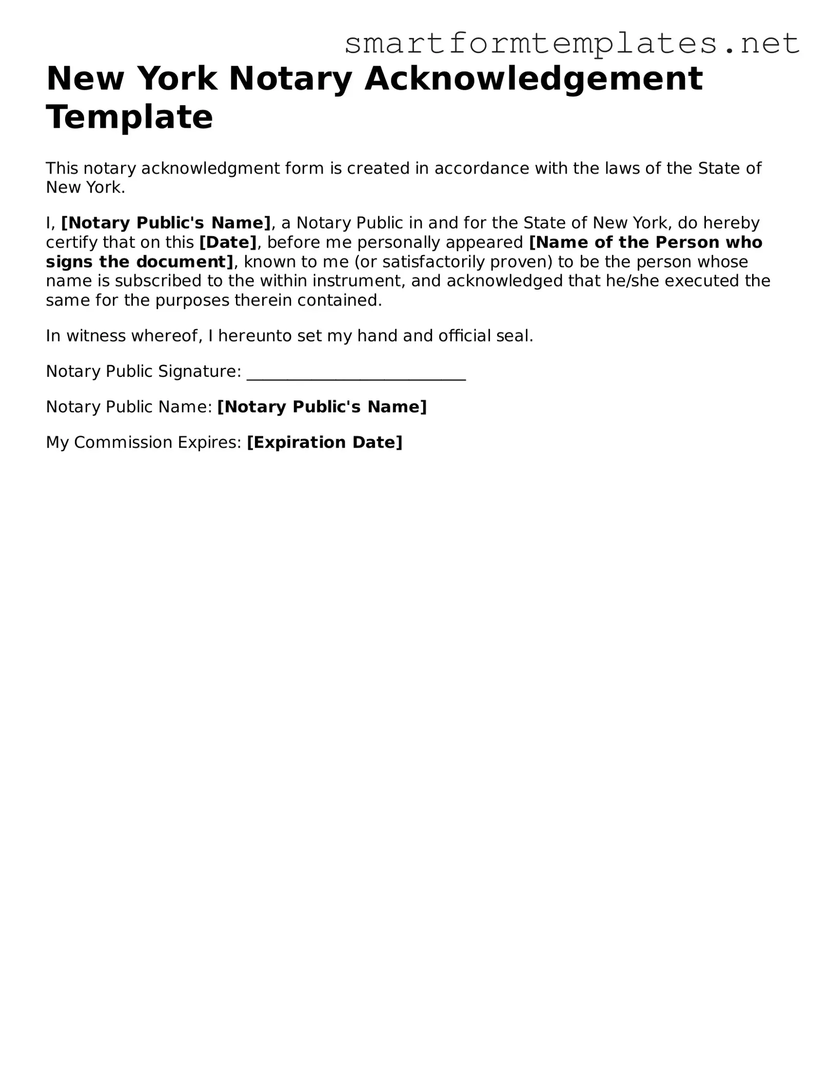 Official New York Notary Acknowledgement Form