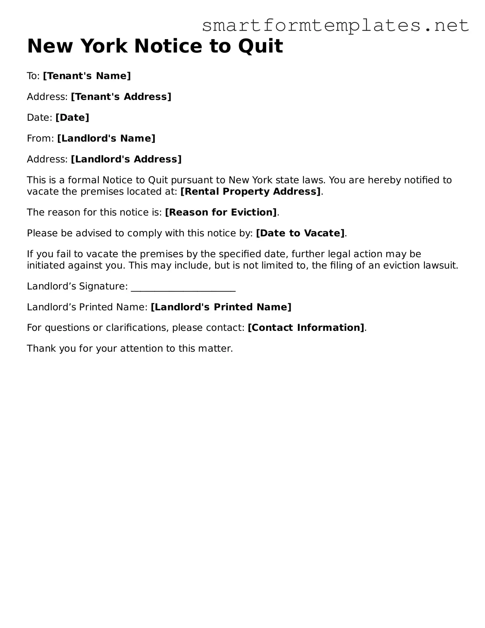 Official New York Notice to Quit Form