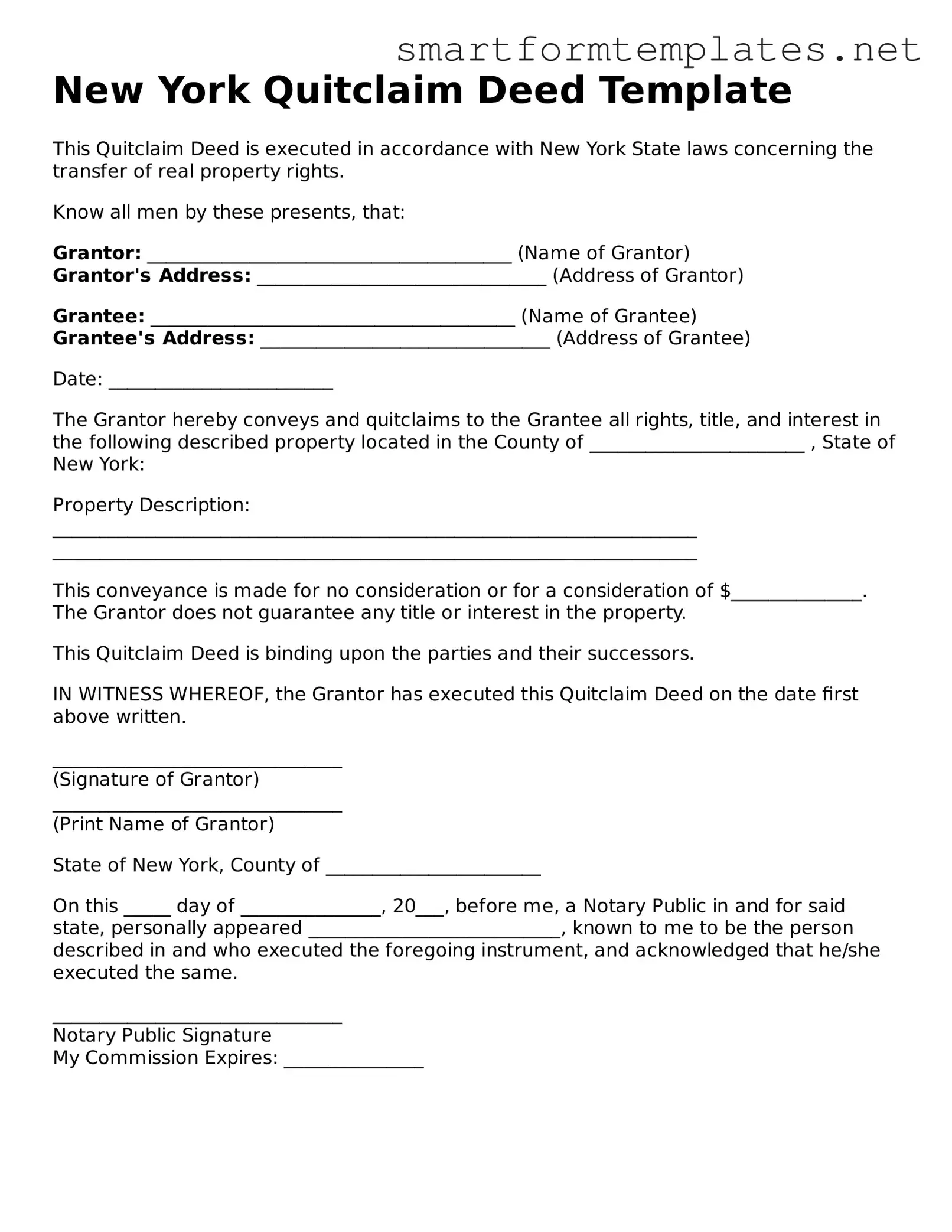 Official New York Quitclaim Deed Form