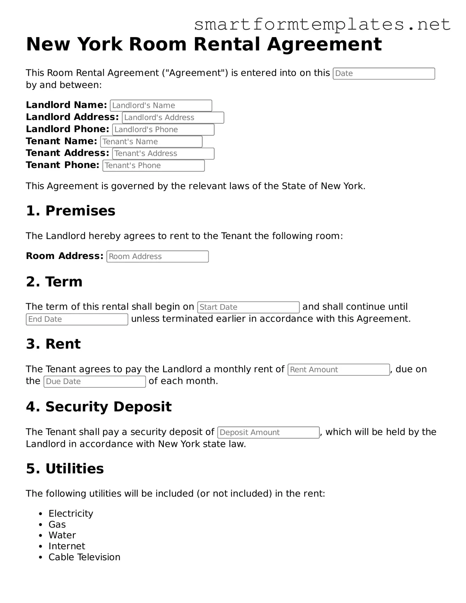 Official New York Room Rental Agreement Form