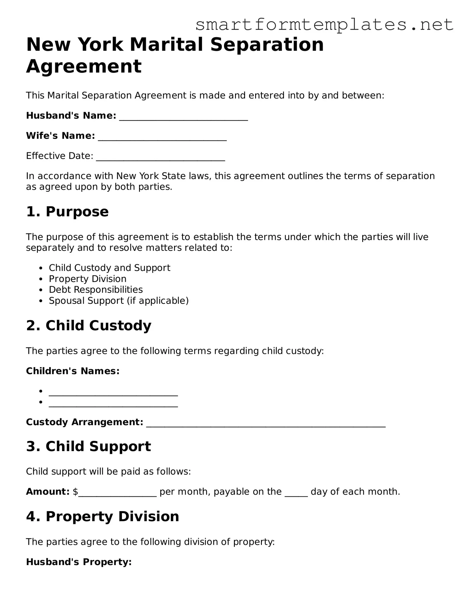 Official New York Marital Separation Agreement Form
