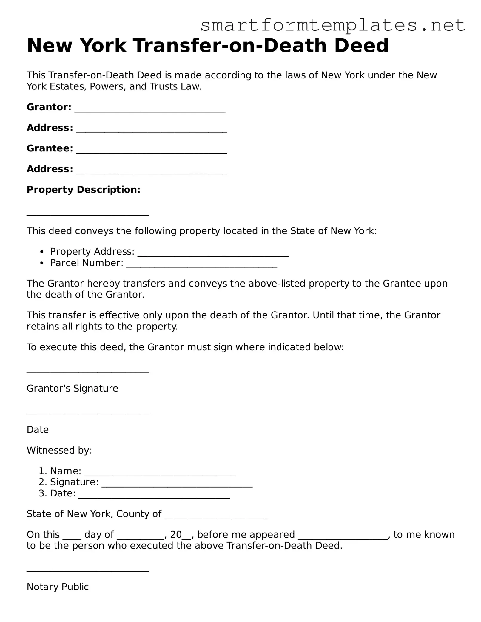 Official New York Transfer-on-Death Deed Form