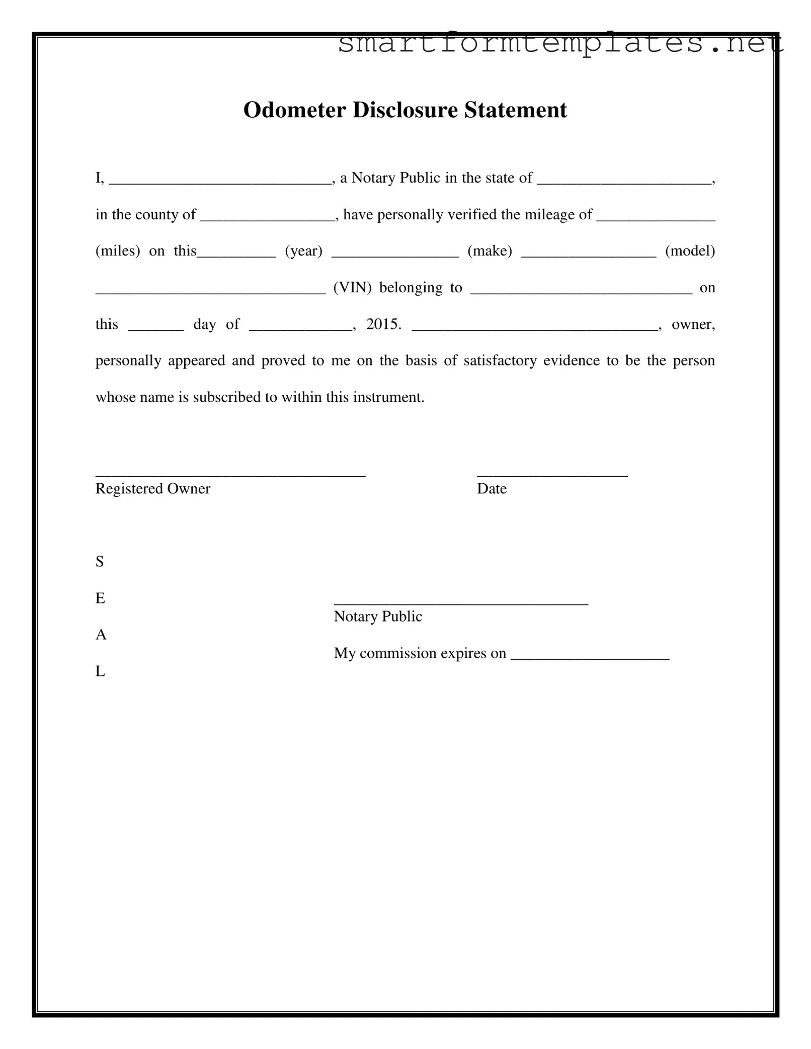 Free Notarized Odometer Statement PDF Form