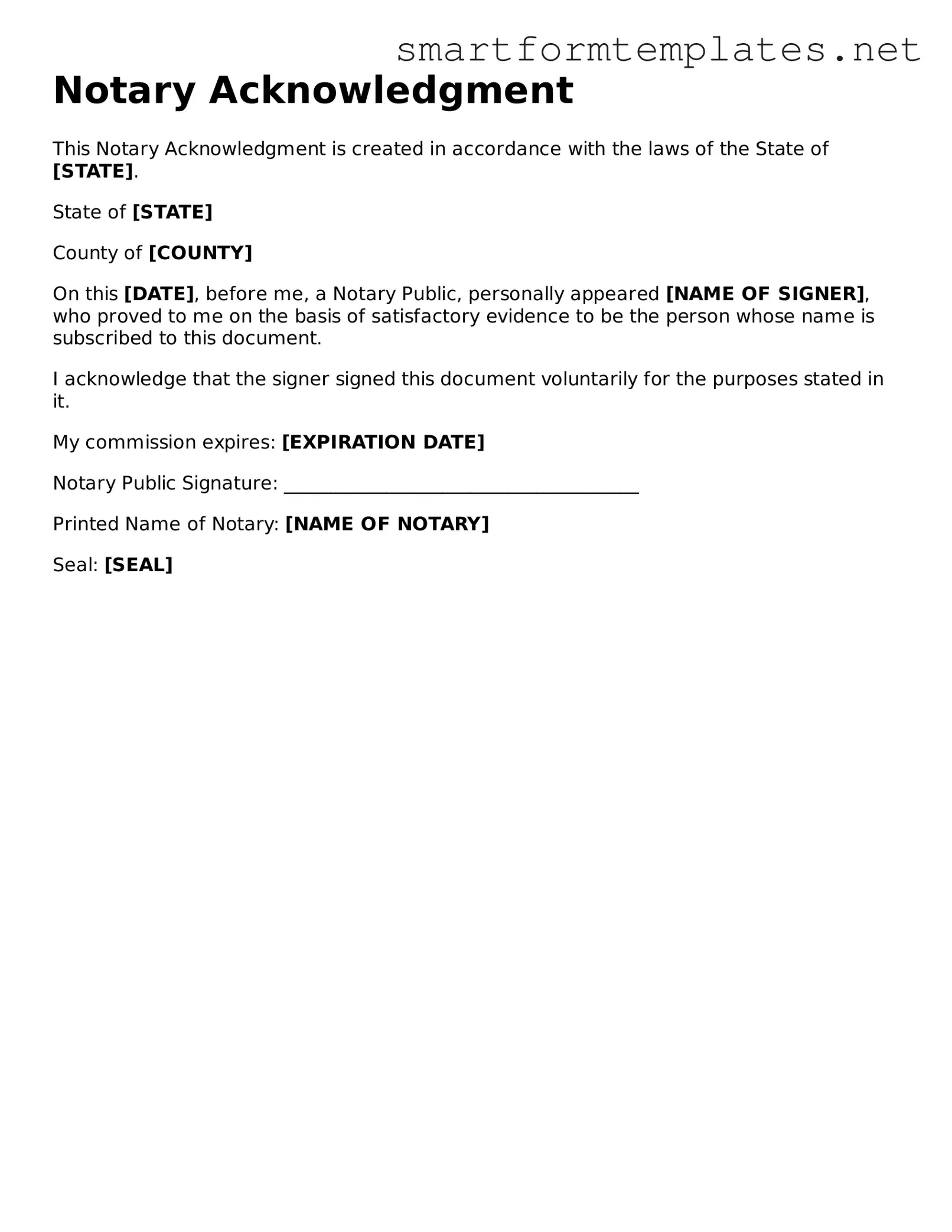 Notary Acknowledgement Template
