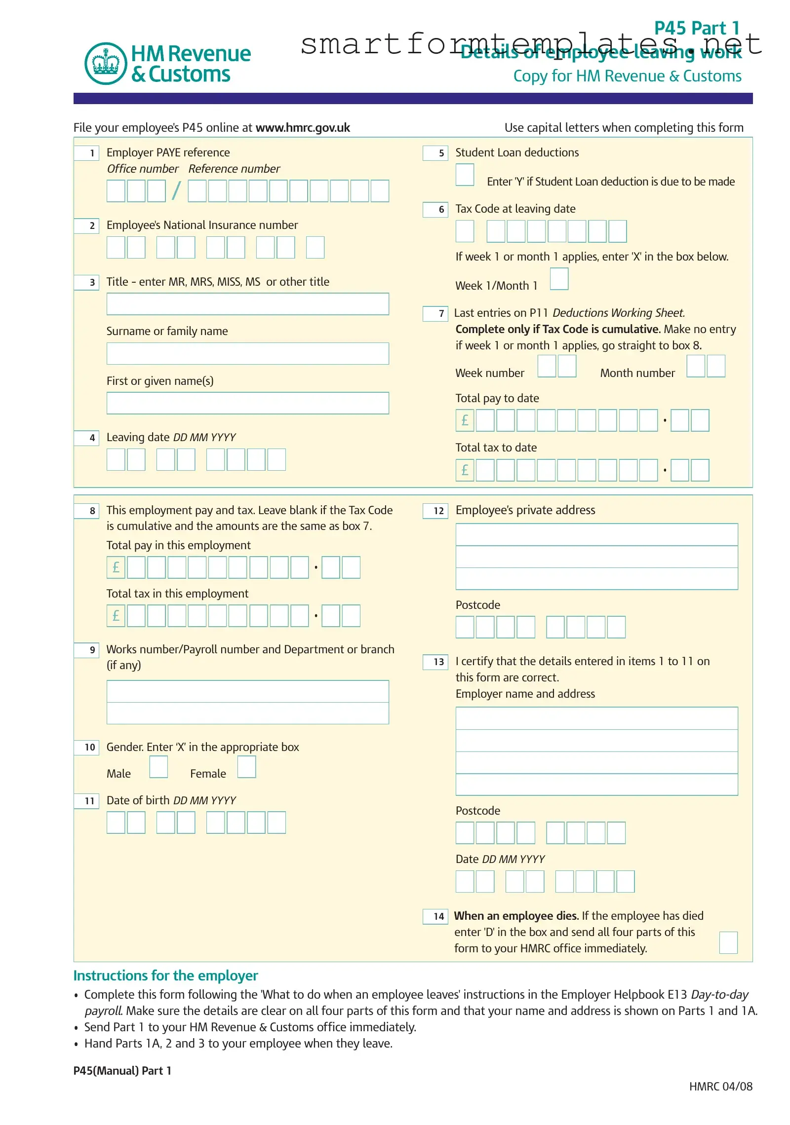 Free P 45 It PDF Form