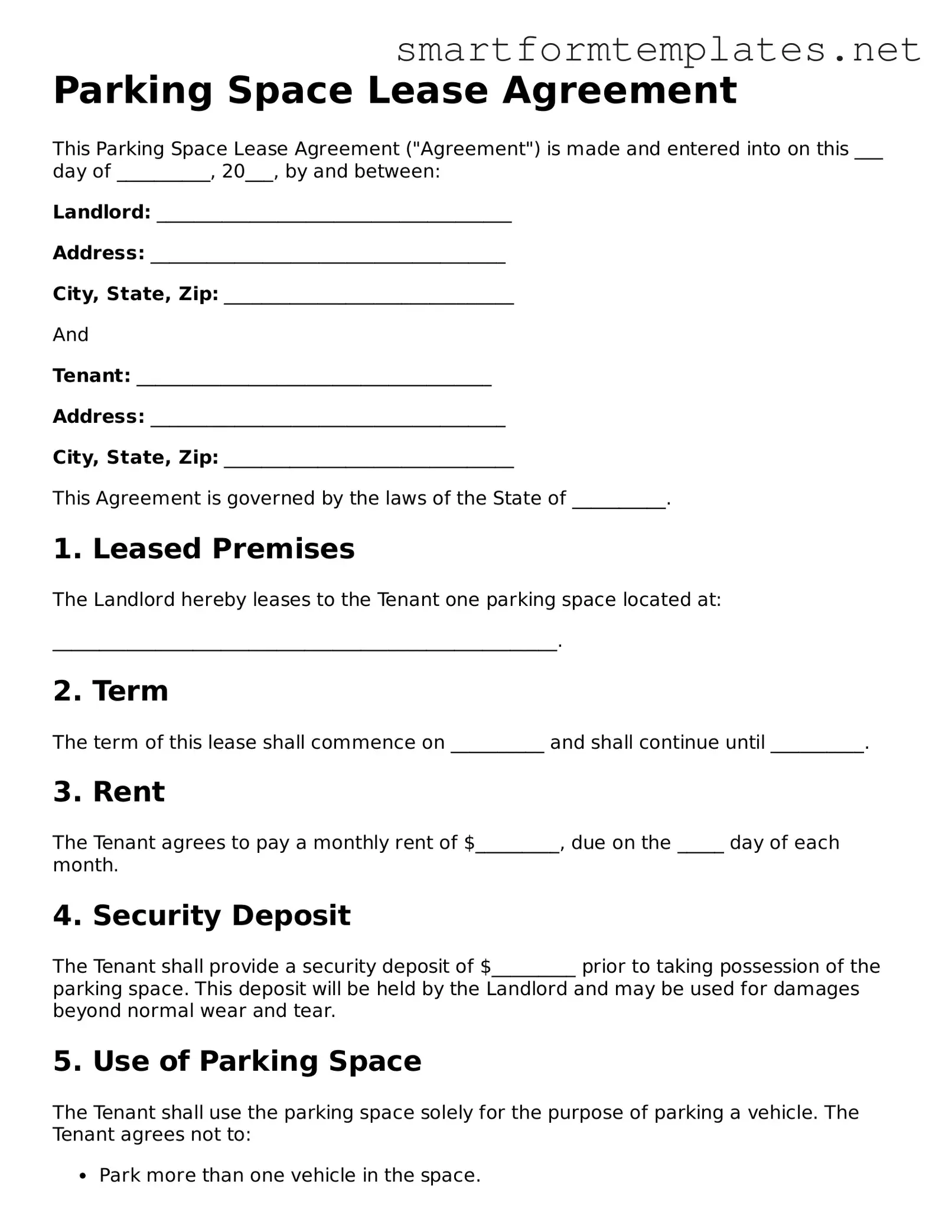 Parking Space Lease Agreement Template