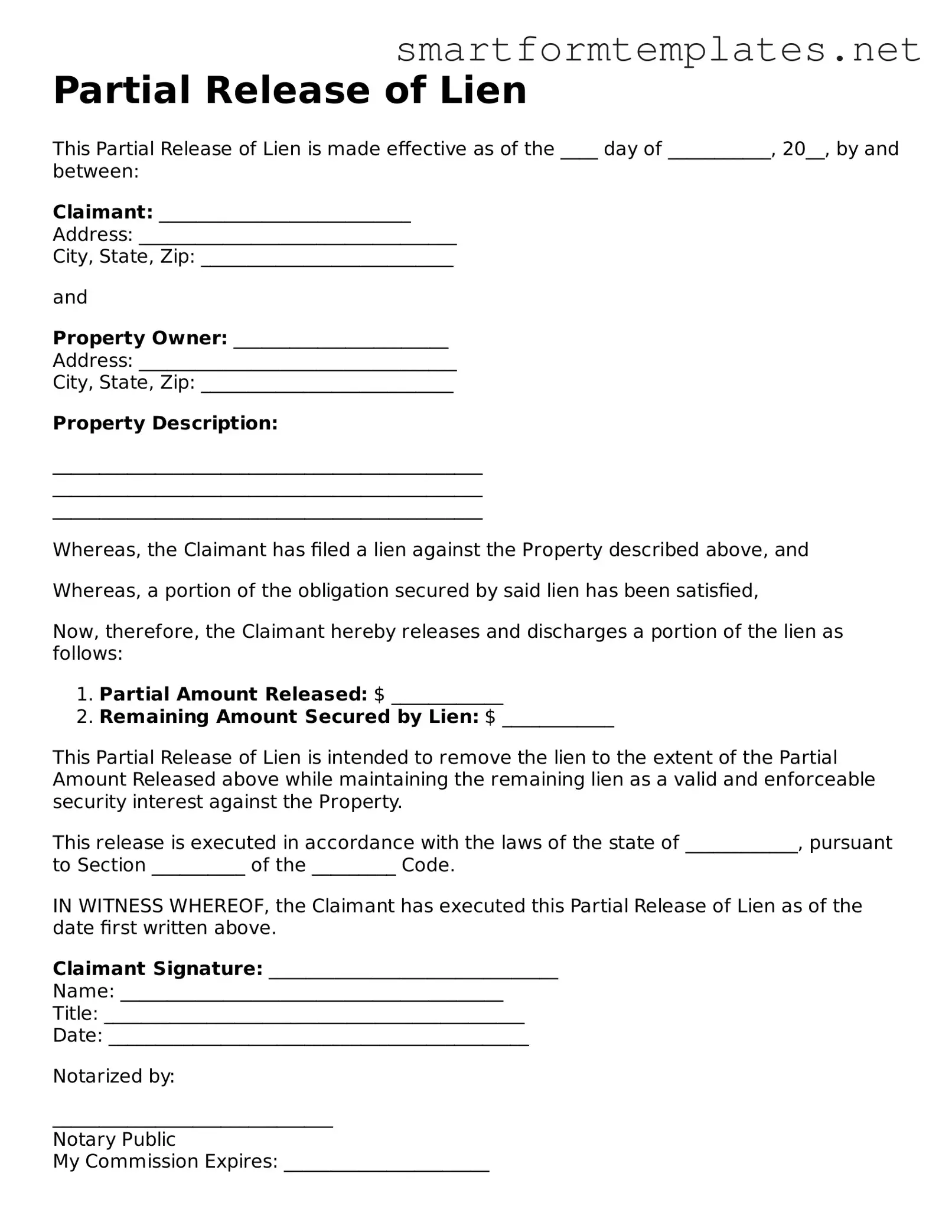 Partial Release of Lien Template
