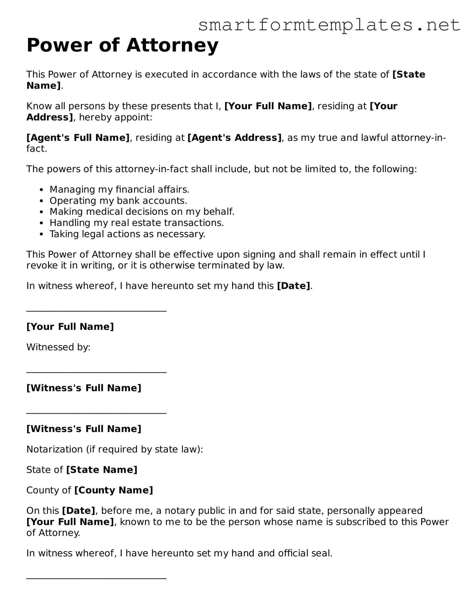 Power of Attorney Template