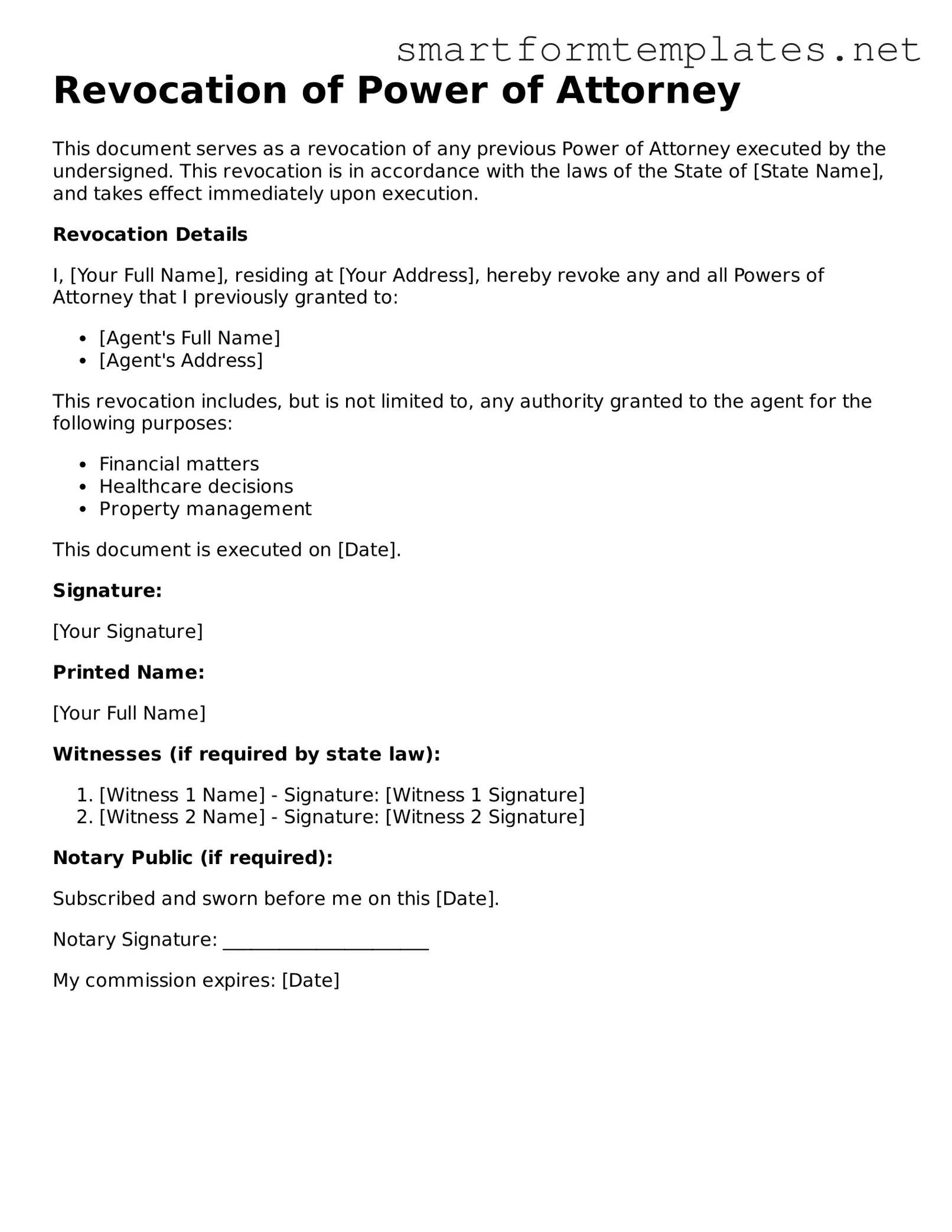 Revocation of Power of Attorney Template