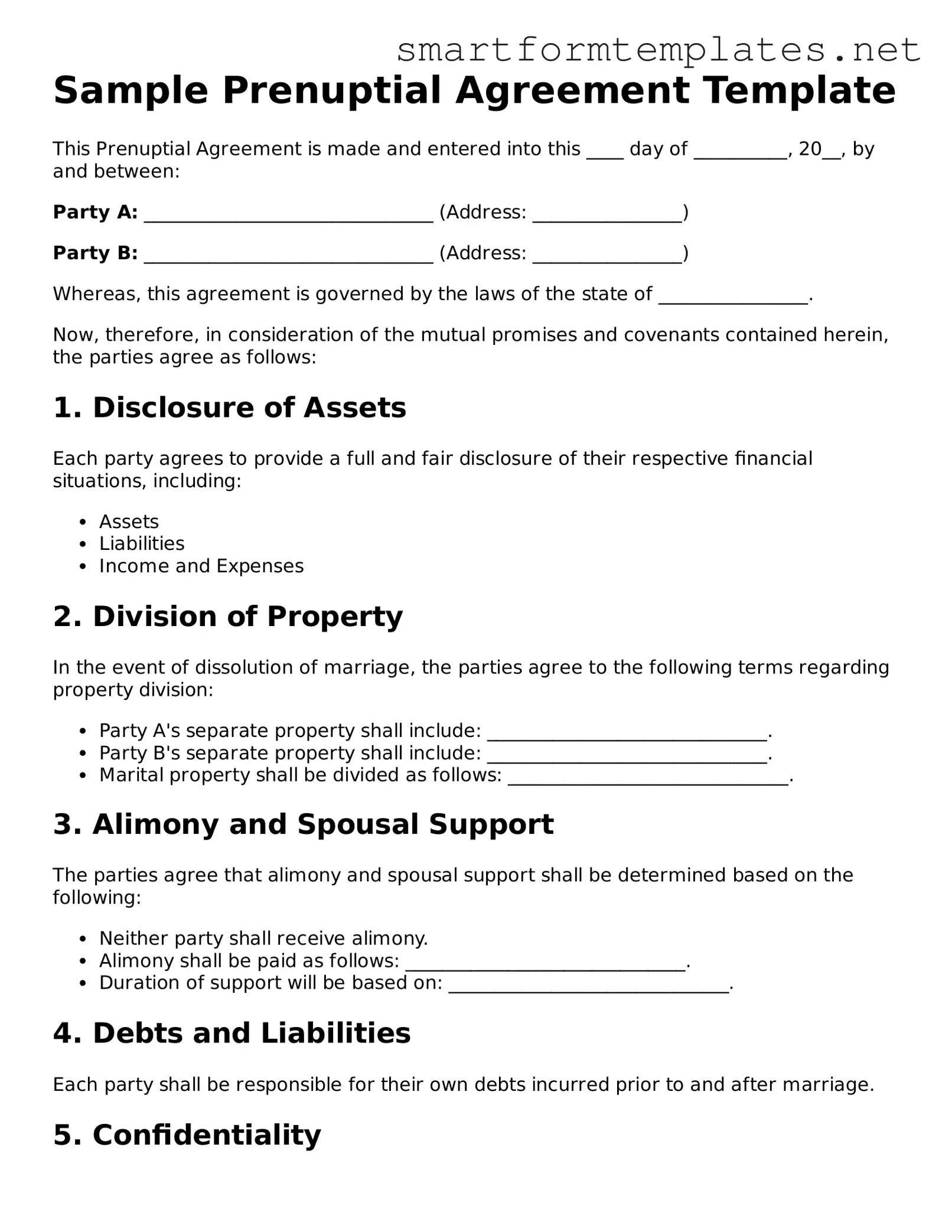 Prenuptial Agreement Template