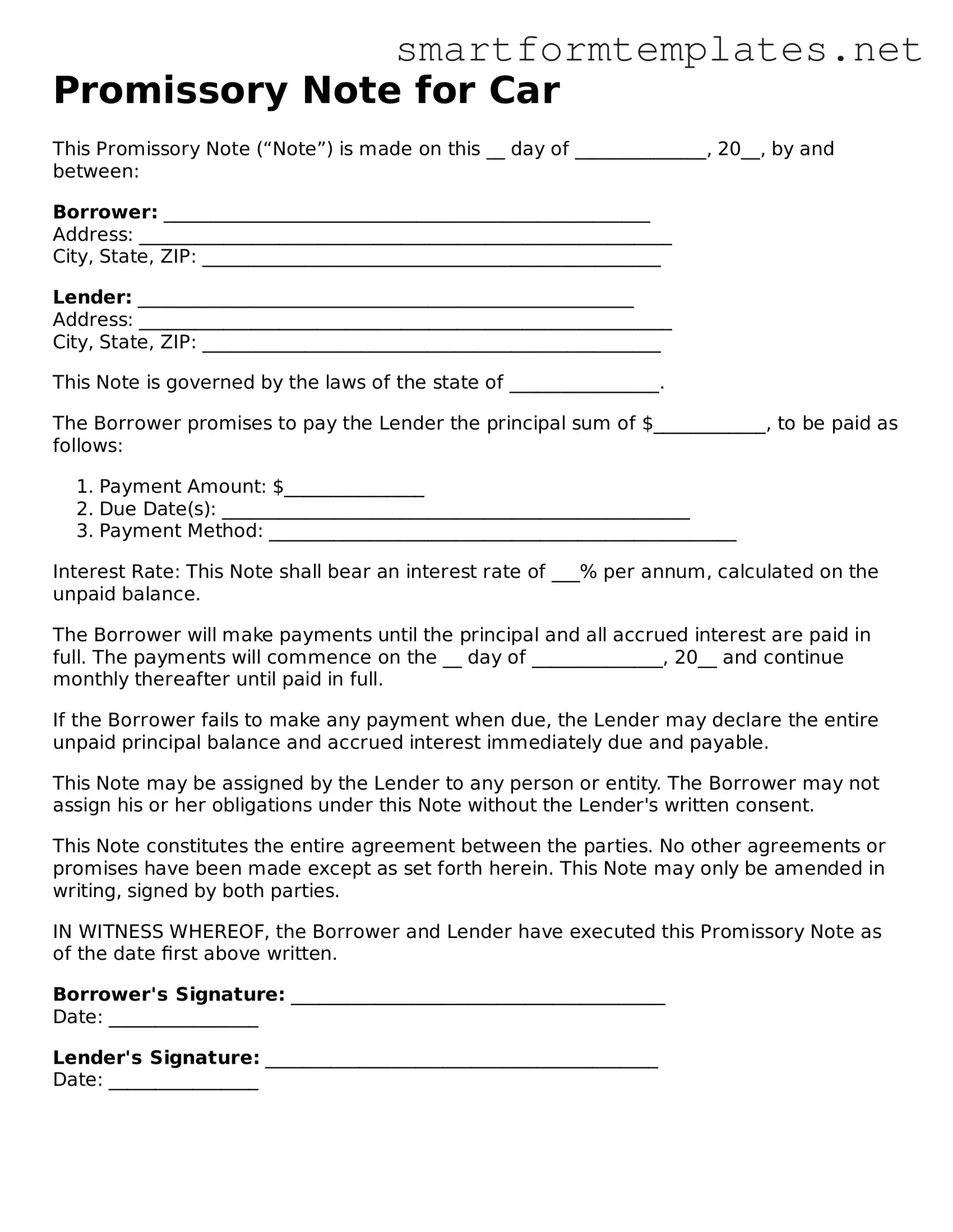 Promissory Note for a Car Template