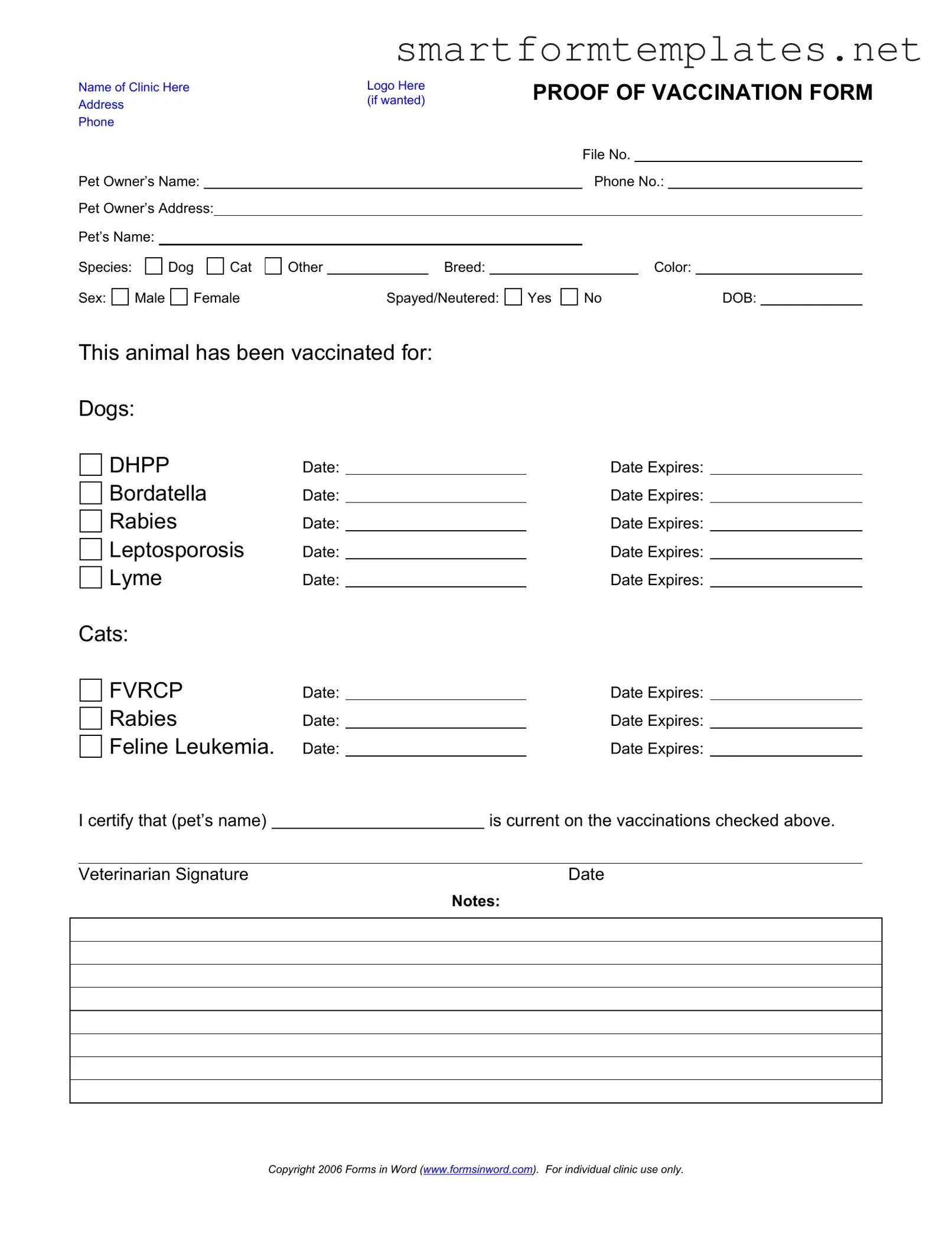 Free Proof Of Vaccination Dog PDF Form