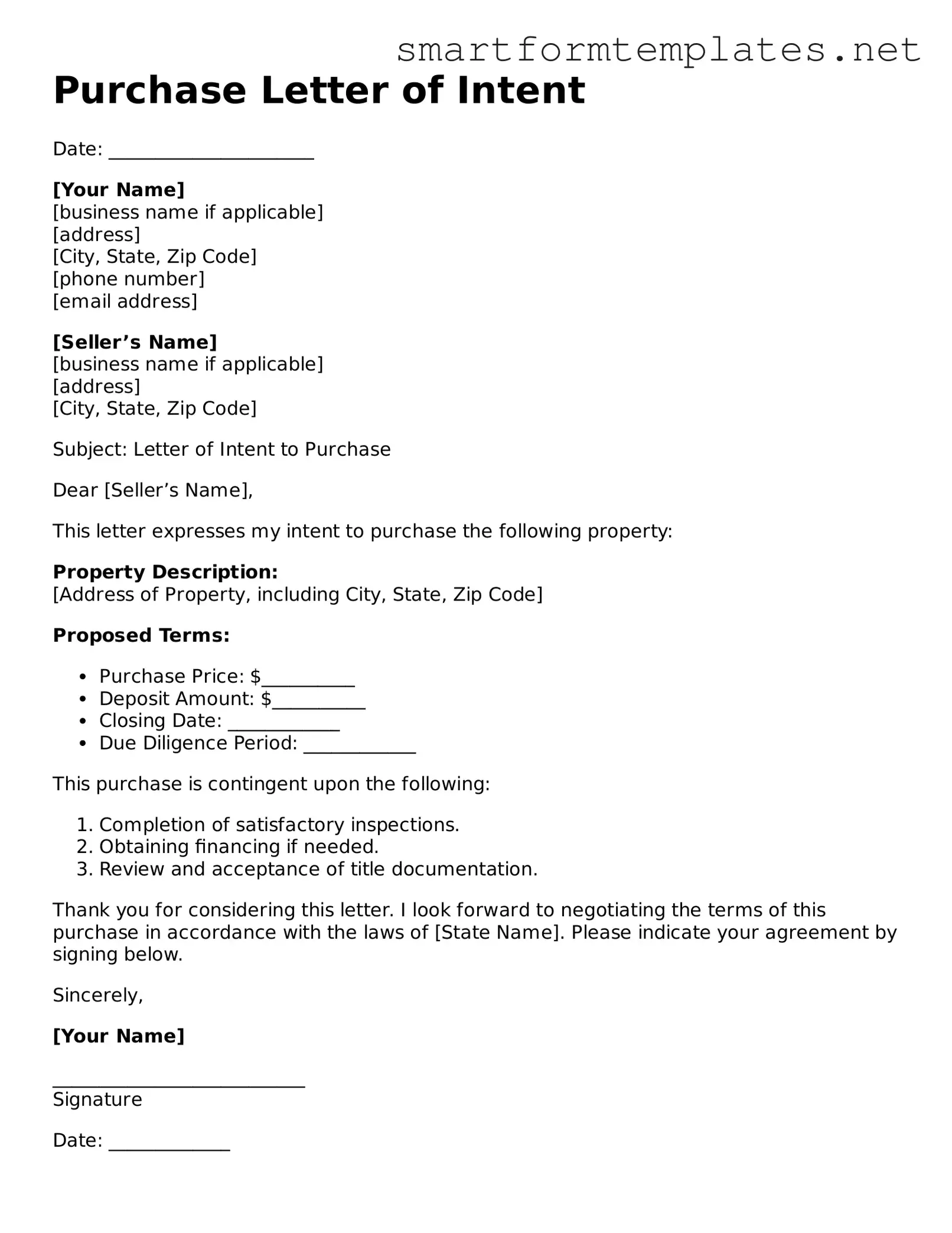 Purchase Letter of Intent Template