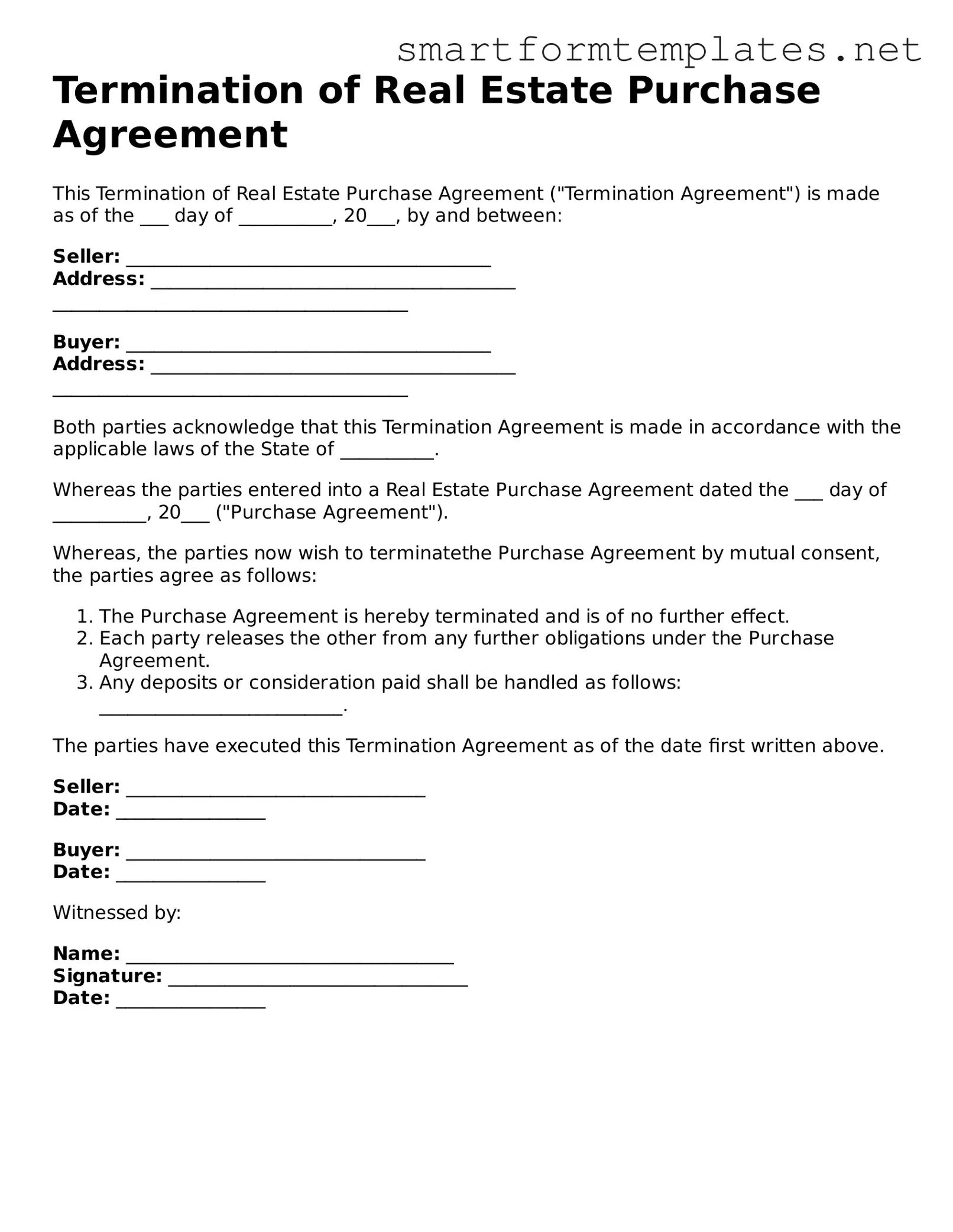 Termination of Real Estate Purchase Agreement Template