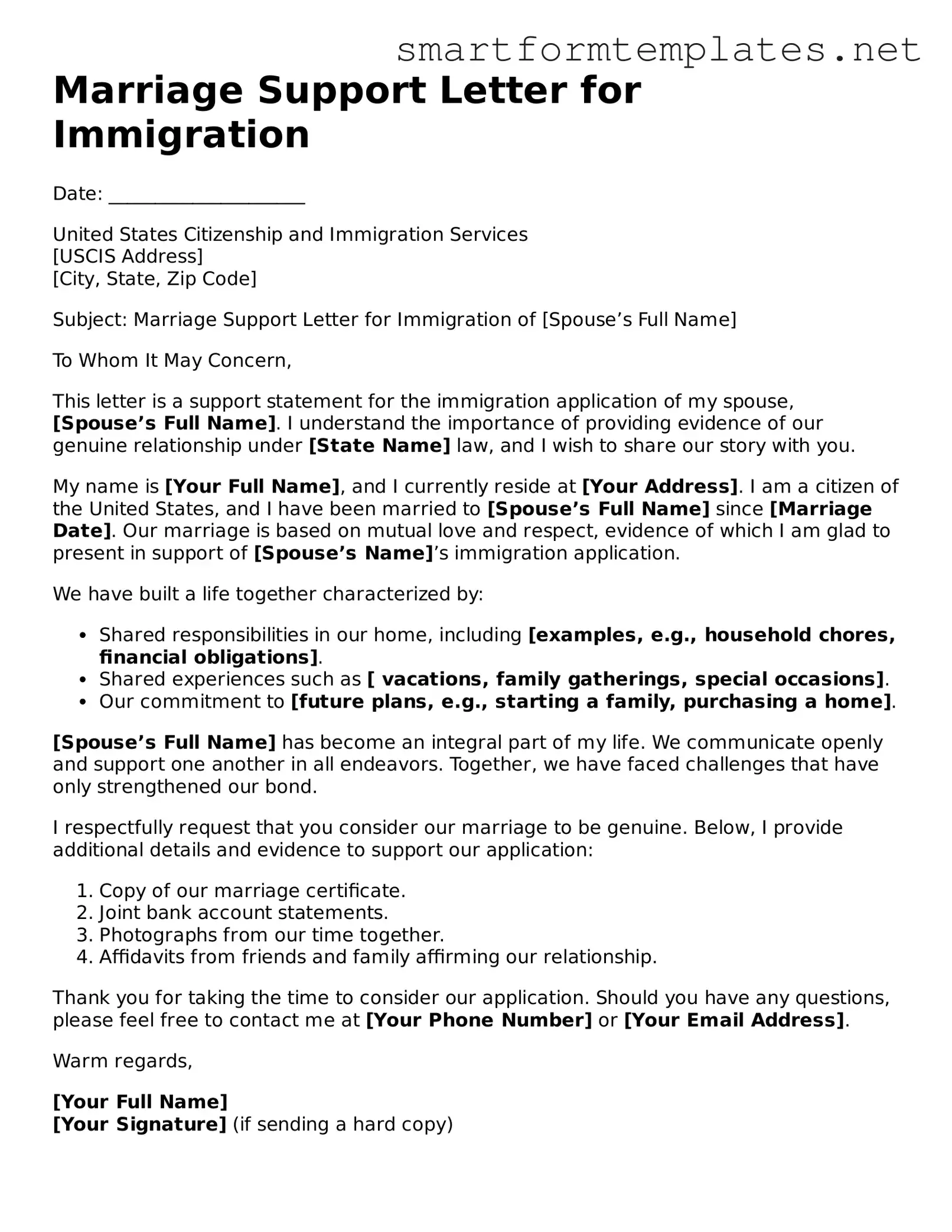 Marriage Support Letter for Immigration Template