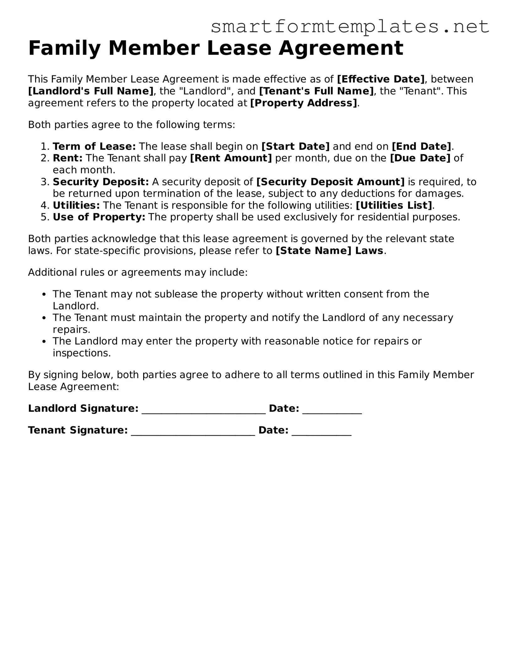Family Member Lease Agreement Template