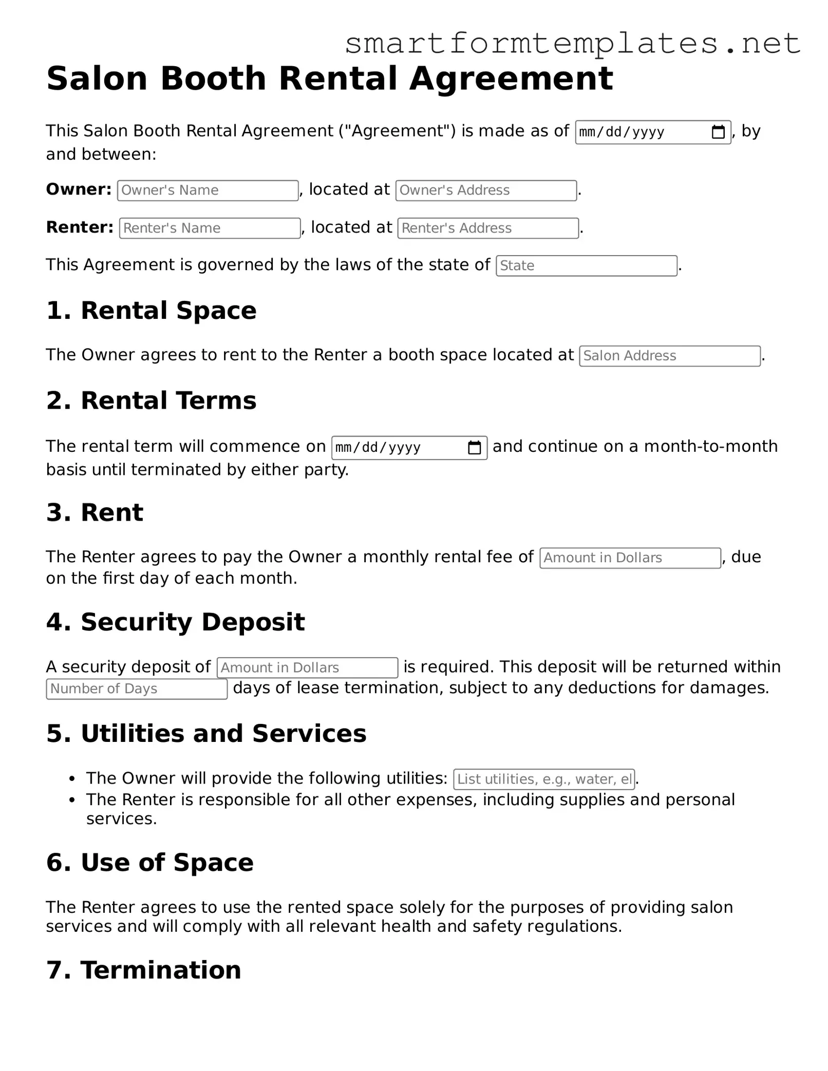 Salon Booth Rental Agreement Template