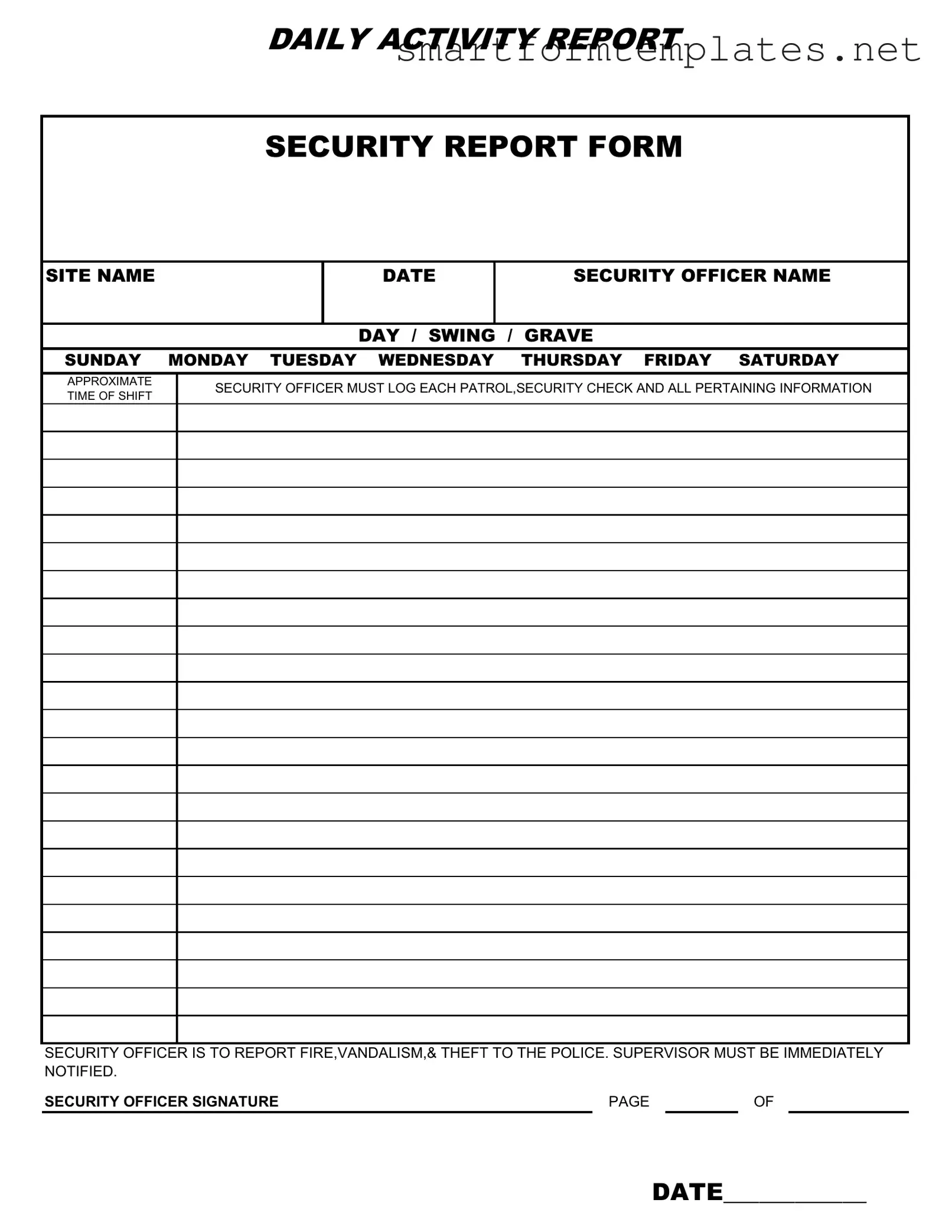 Free Security Guard Daily Report Sample PDF Form