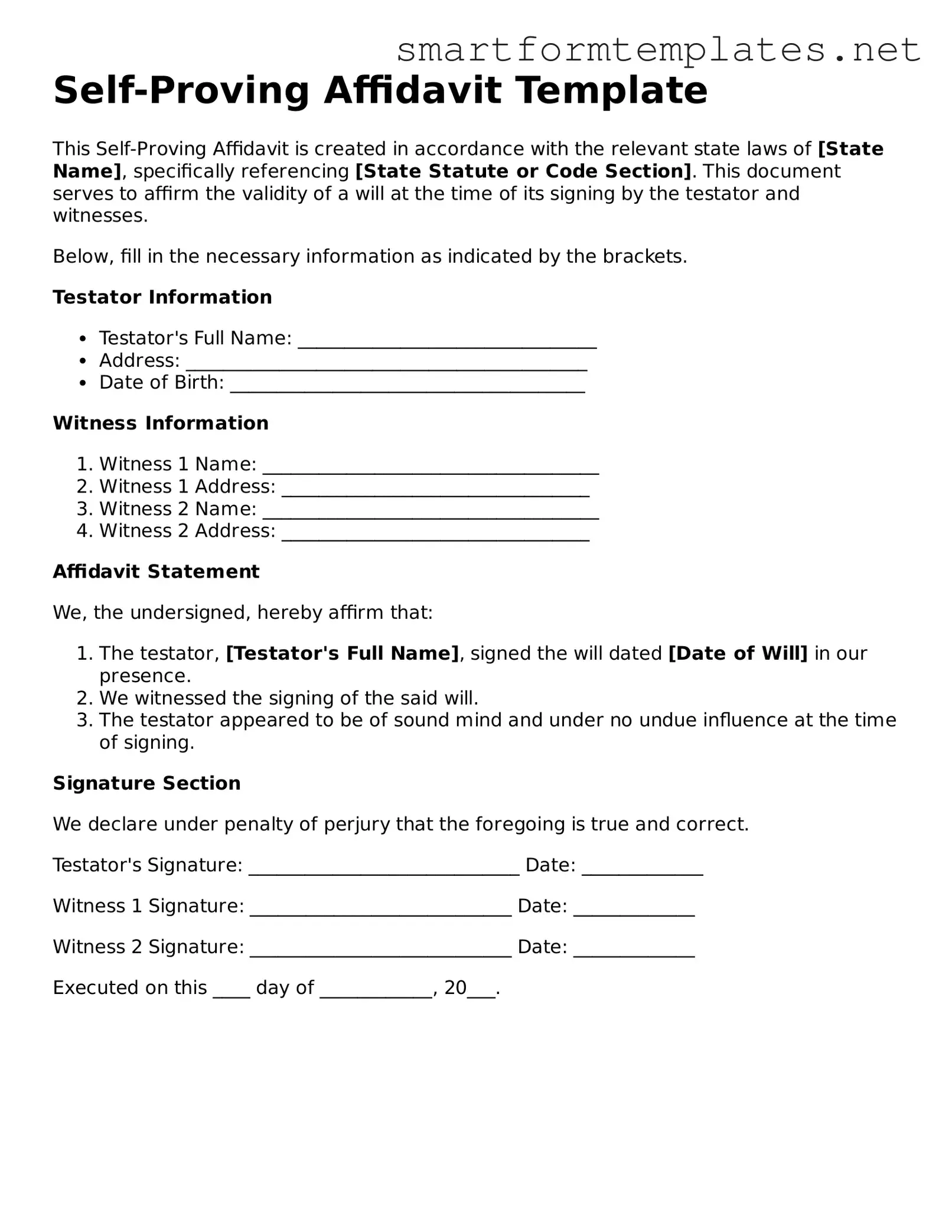 Self-Proving Affidavit Template