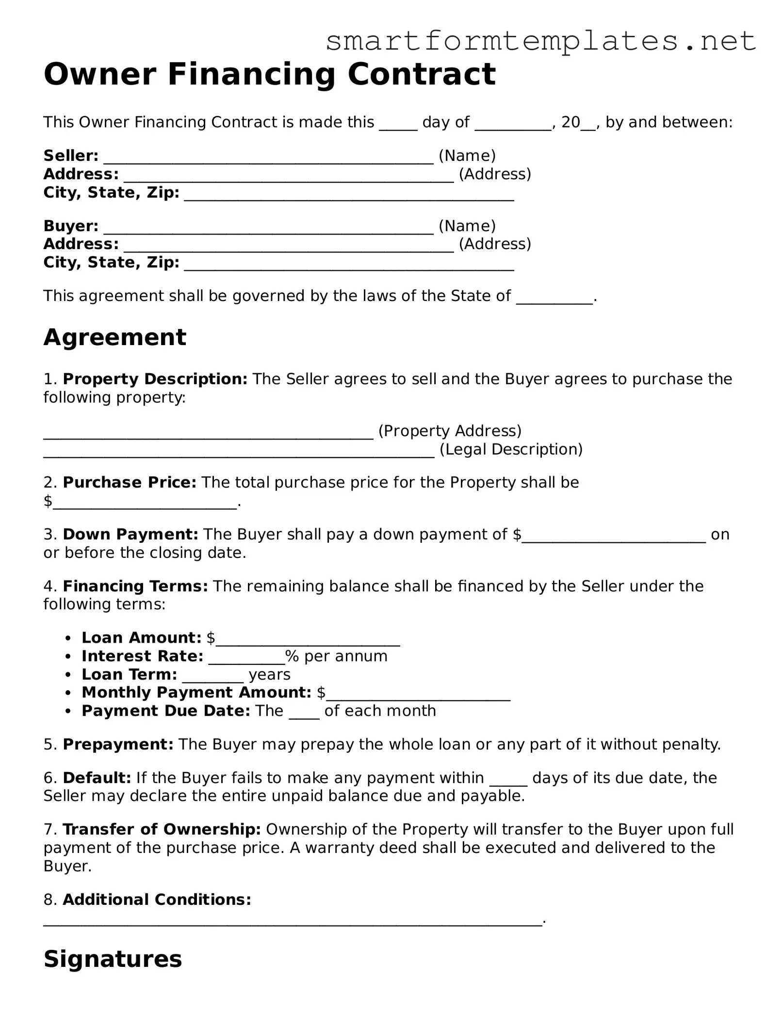 Owner Financing Contract Template