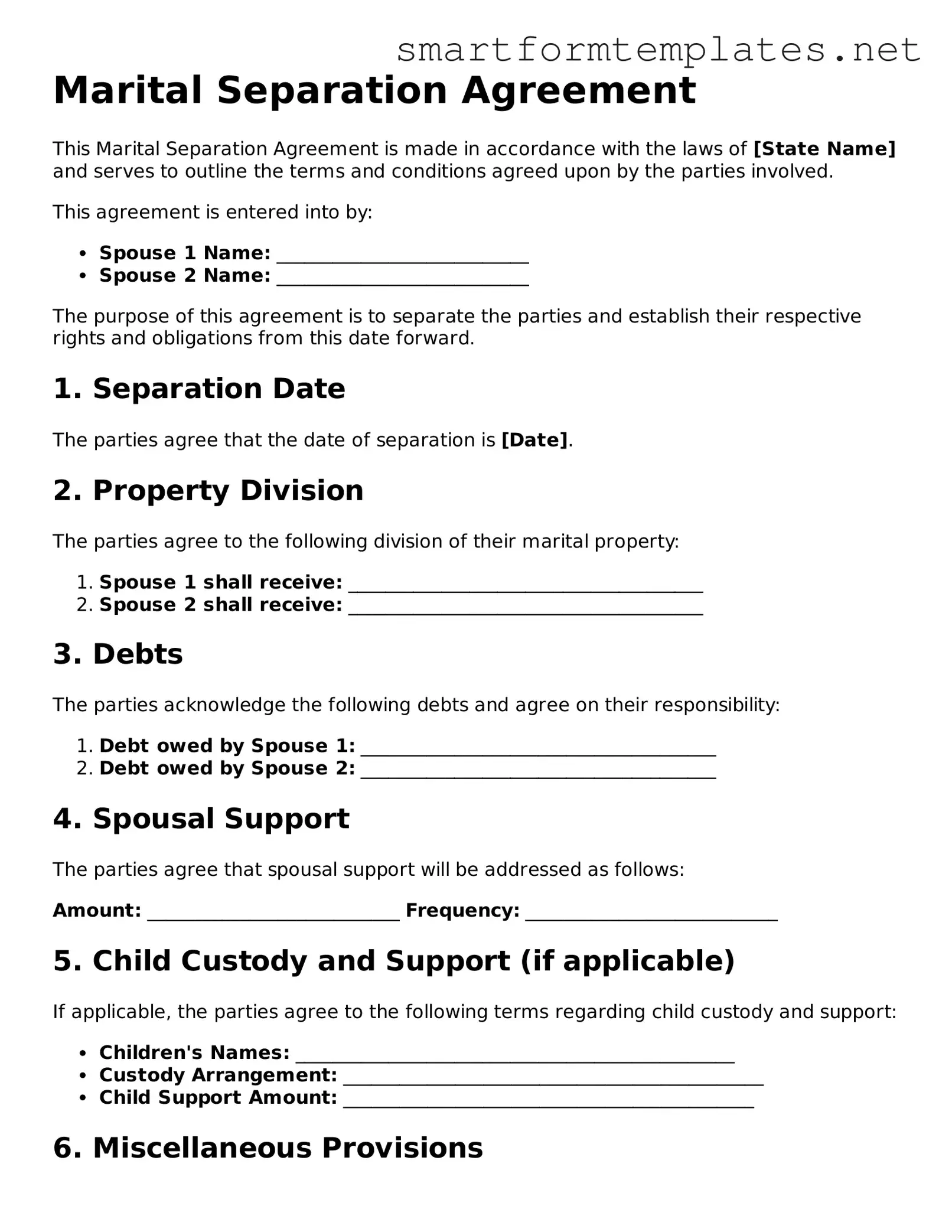 Marital Separation Agreement Template