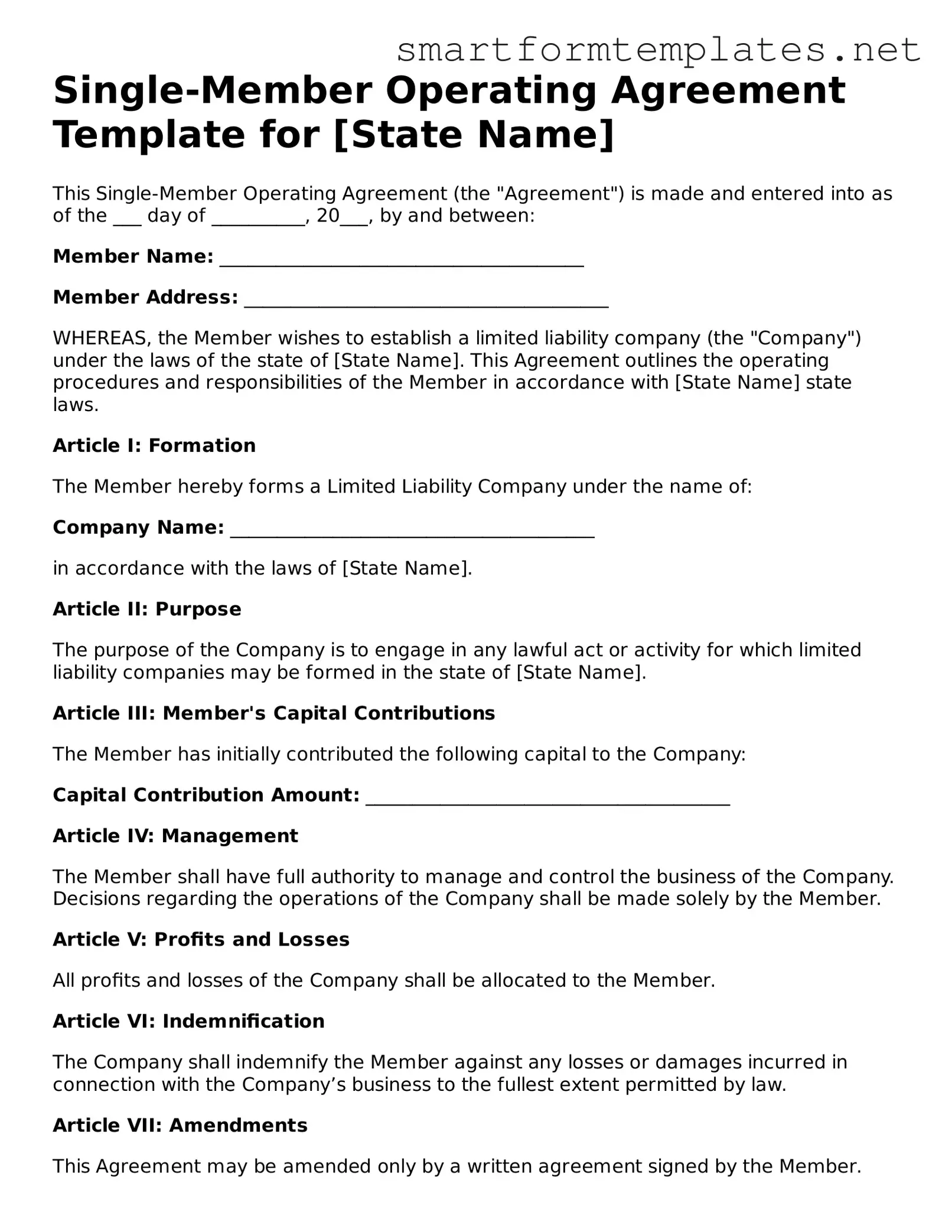Single-Member Operating Agreement Template