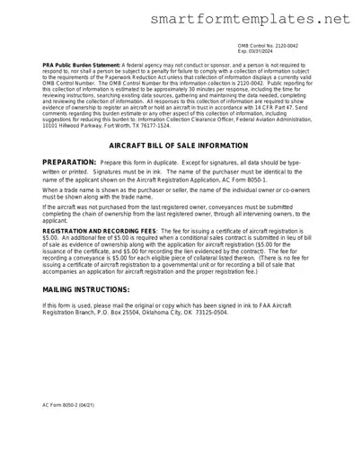 Free Aircraft Bill of Sale AC 8050-2 PDF Form