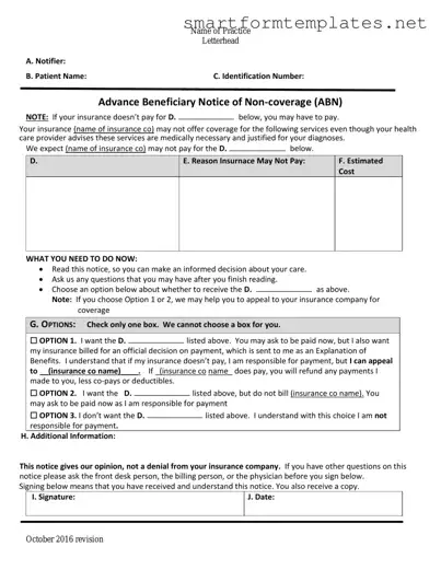 Free Advance Beneficiary Notice of Non-coverage PDF Form