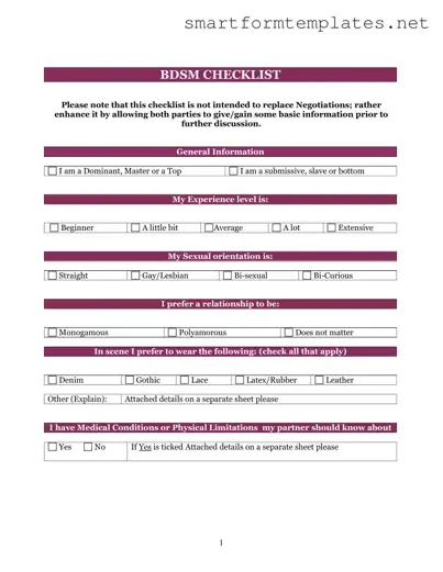 Free Bdsm Checklist PDF Form