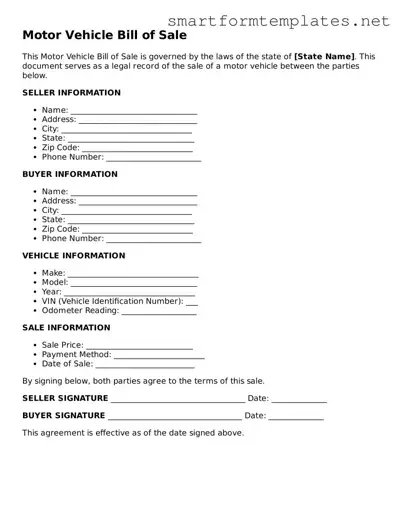 Motor Vehicle Bill of Sale Template