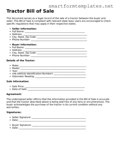 Tractor Bill of Sale Template