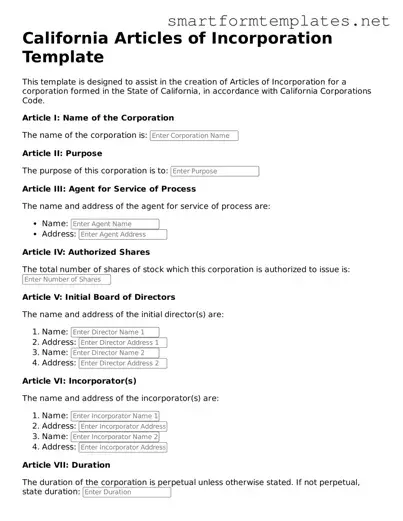 Official California Articles of Incorporation Form