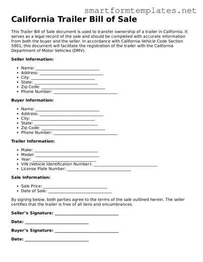 Official California Trailer Bill of Sale Form