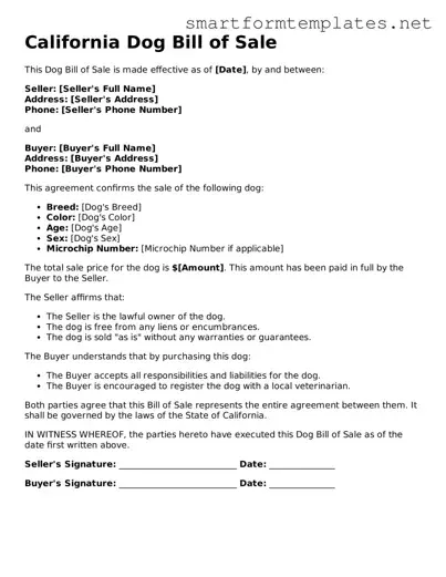 Official California Dog Bill of Sale Form