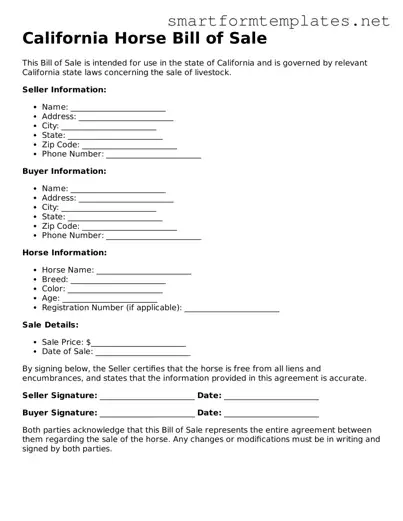 Official California Horse Bill of Sale Form