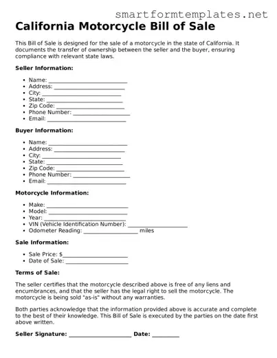 Official California Motorcycle Bill of Sale Form