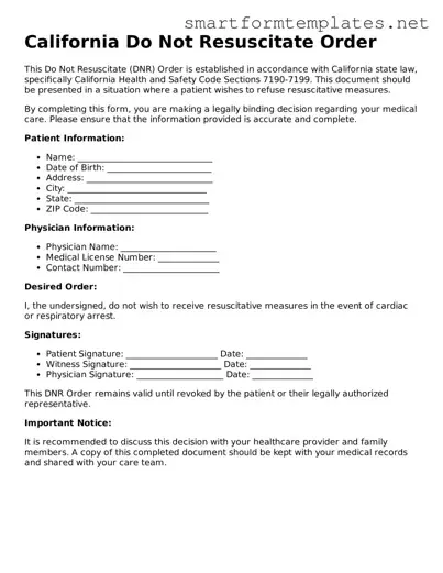 Official California Do Not Resuscitate Order Form