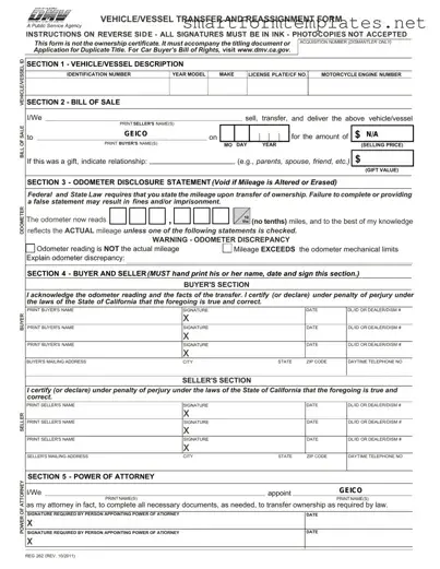 Free California Fotm Reg 262 PDF Form