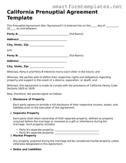 Official California Prenuptial Agreement Form